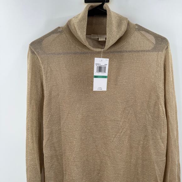 Michael Kors Turtleneck Size Large NWT Gold Semi-Sheer Metallic Stretch Holiday - Picture 8 of 16
